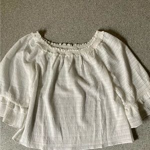 Max Studio White peasant top in waffle print.